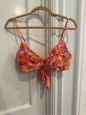 Hello Molly Floral Tie-Front Bandeau Bralette - Pink & Orange